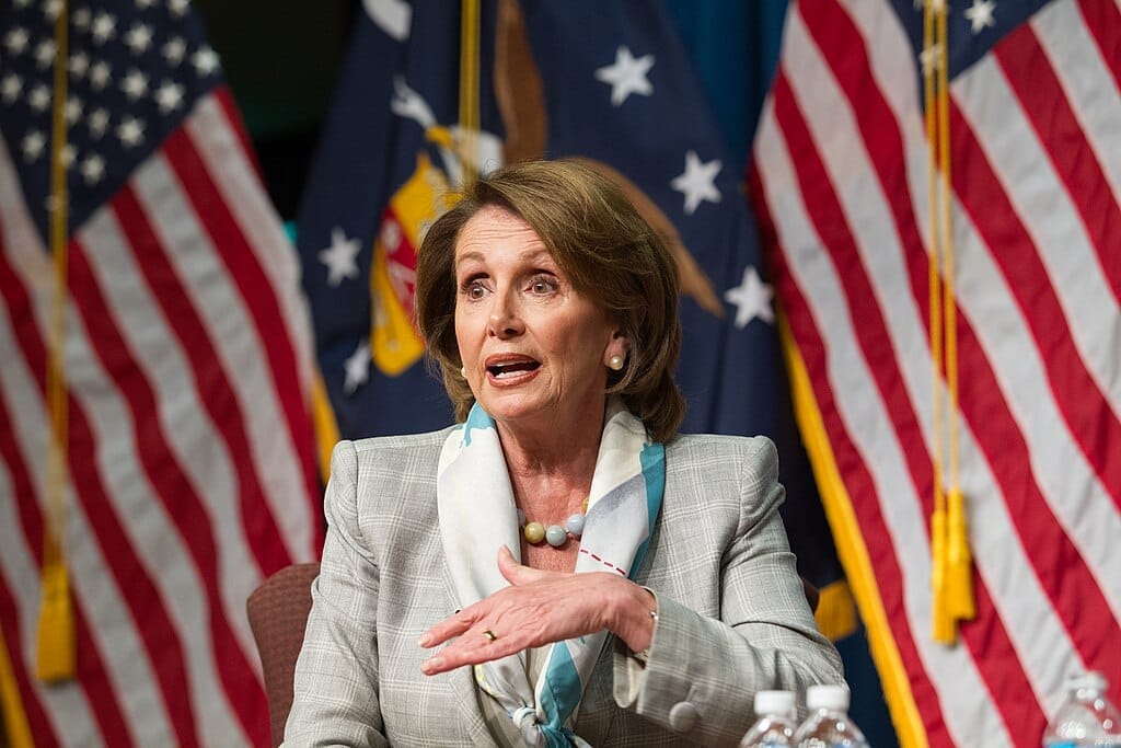 Nancy Pelosi at an Equal Pay Day event in Washington, DC, highlighting key issues in economic policy